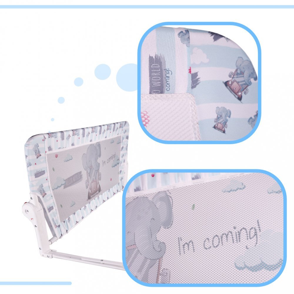 Ikonka Bariera de protectie pentru pat copii pliabila cadrul metalic dimensiune 90 x 48.5 cm Elefant