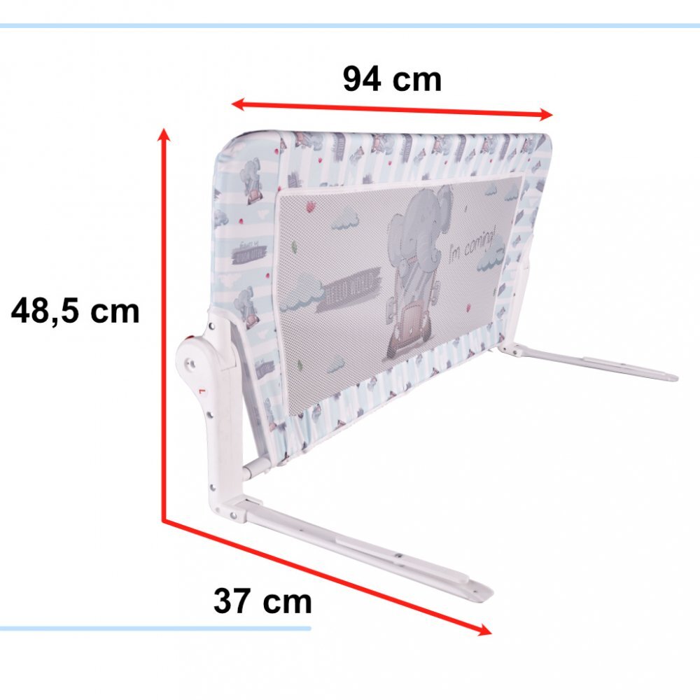 Ikonka Bariera de protectie pentru pat copii pliabila cadrul metalic dimensiune 90 x 48.5 cm Elefant