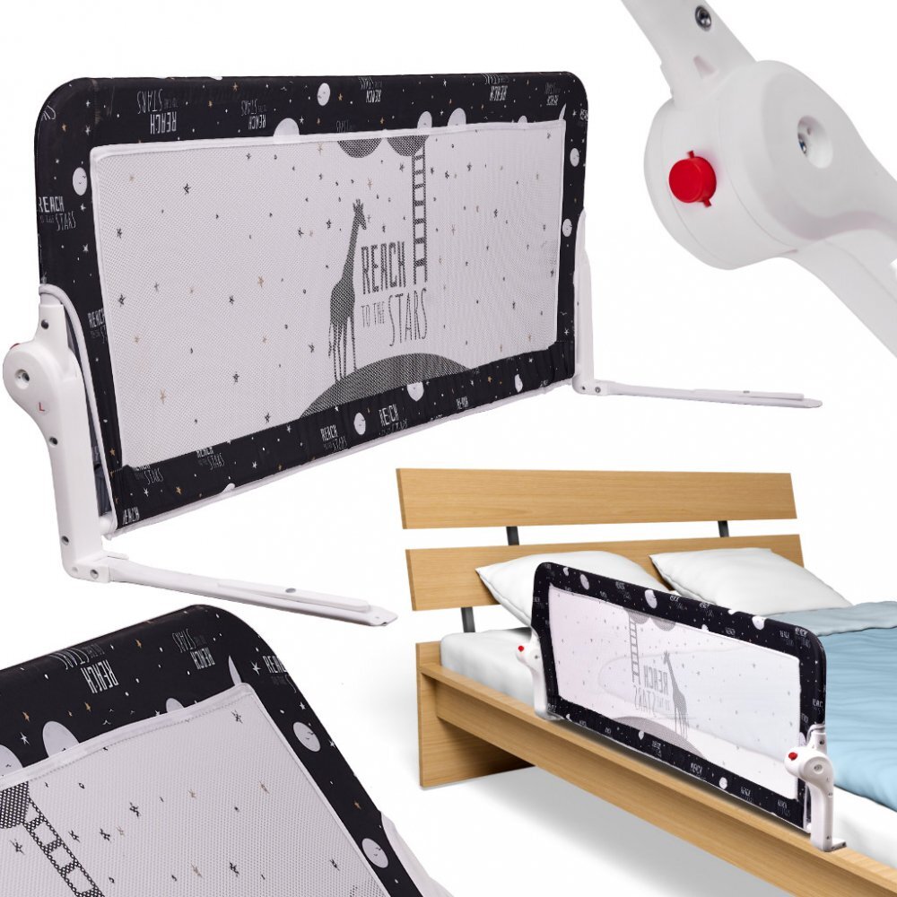Ikonka Bariera de protectie pentru pat copii pliabila cu cadru metalic dimensiune 120 x 48.5 cm Giraffe