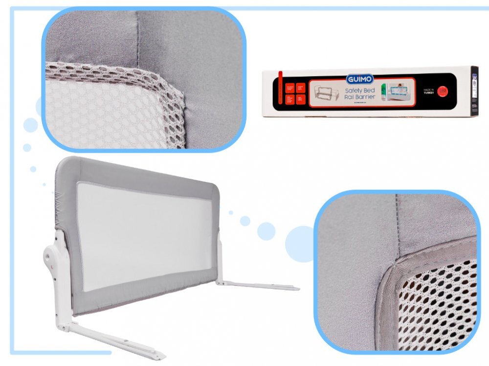 Ikonka Bariera de protectie pentru pat copii pliabila cu cadru metalic dimensiune 120 x 48.5 cm Gri