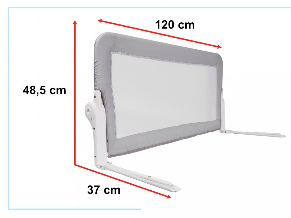 Ikonka Bariera de protectie pentru pat copii pliabila cu cadru metalic dimensiune 120 x 48.5 cm Gri