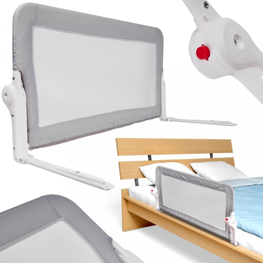 Ikonka Bariera de protectie pentru pat copii pliabila cu cadru metalic dimensiune 120 x 48.5 cm Gri