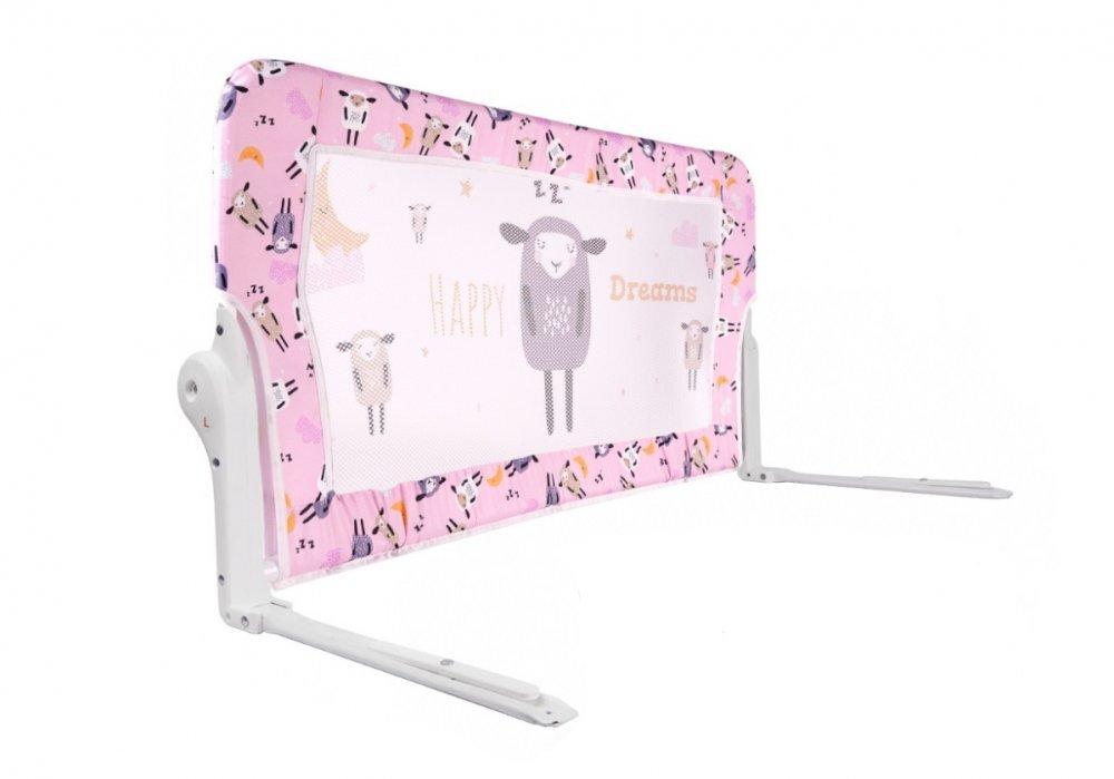 Ikonka Bariera de protectie pentru pat copii pliabila cu cadru metalic dimensiune 90 x 48.5 cm Oite Roz