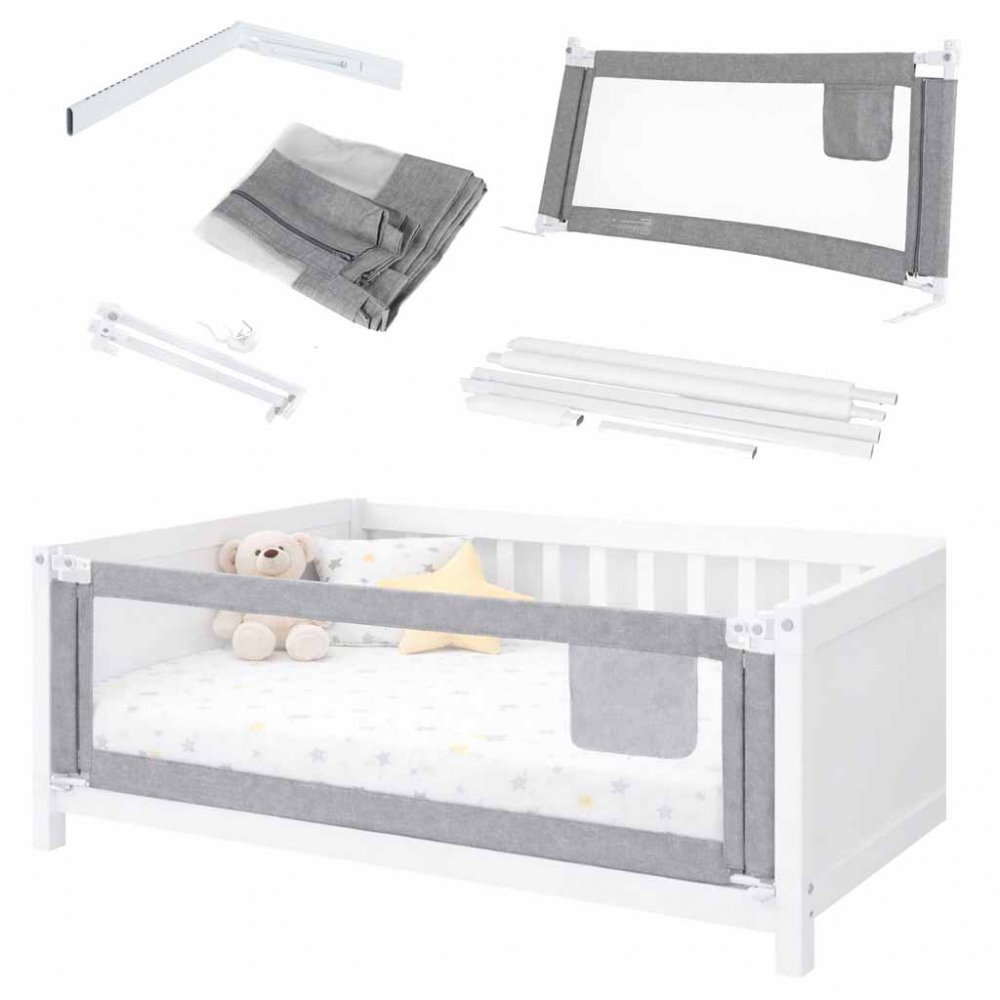 Ikonka Bariera de protectie pentru pat Grey 160 cm cadru metalic cu buzunar exterior