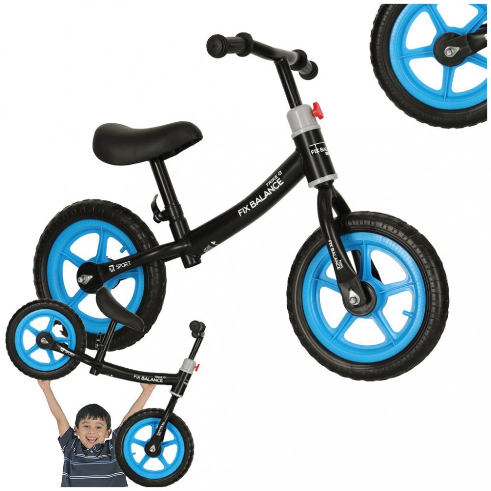 Ikonka Bicicleta de echilibru fara pedale pentru copii cu Ghidonul si Saua reglabile in inaltime greutate redusa 1.8 kg Trike Fix Balance Blue