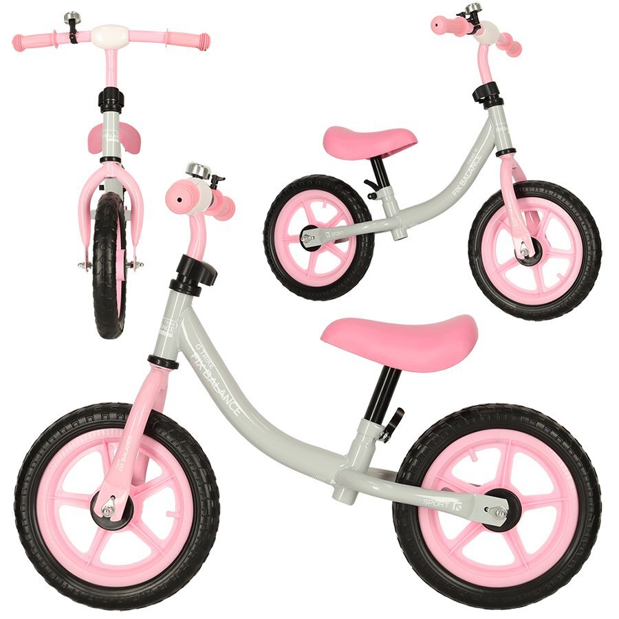 Ikonka Bicicleta de echilibru fara pedale pentru copii cu ghidonul si saua reglabile in inaltime greutate redusa 1.8 kg Trike Fix Balance pink
