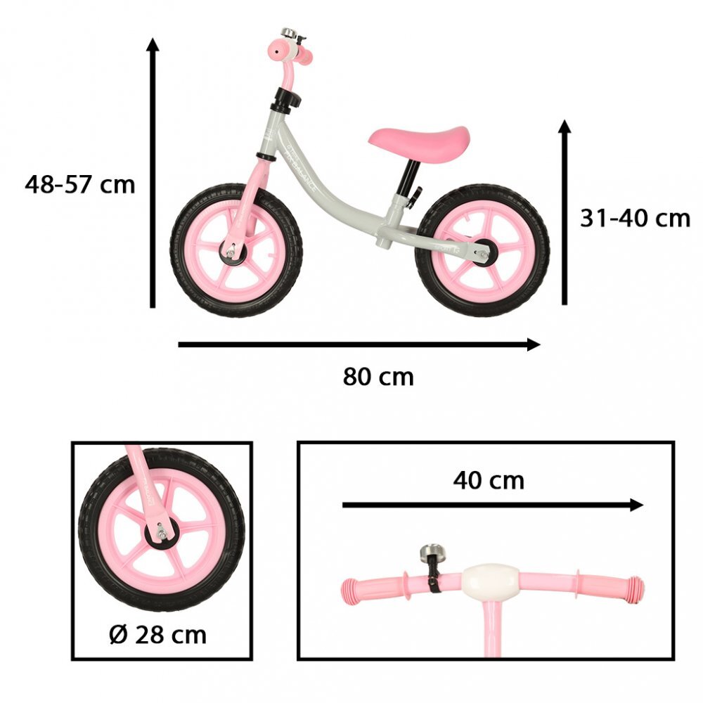 Ikonka Bicicleta de echilibru fara pedale pentru copii cu ghidonul si saua reglabile in inaltime greutate redusa 1.8 kg Trike Fix Balance pink