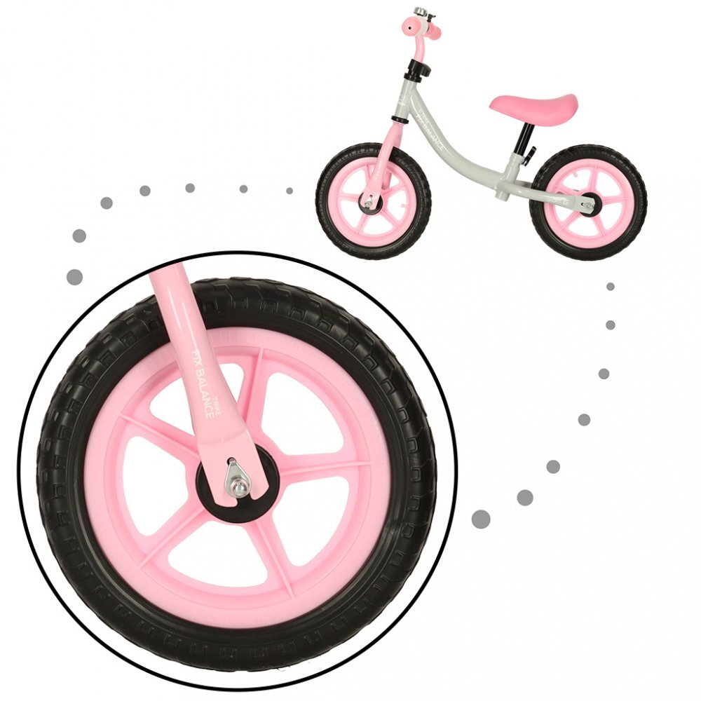 Ikonka Bicicleta de echilibru fara pedale pentru copii cu ghidonul si saua reglabile in inaltime greutate redusa 1.8 kg Trike Fix Balance pink