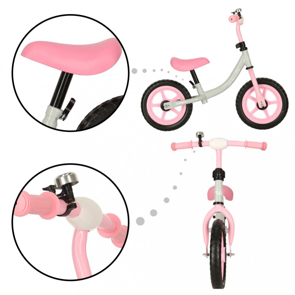 Ikonka Bicicleta de echilibru fara pedale pentru copii cu ghidonul si saua reglabile in inaltime greutate redusa 1.8 kg Trike Fix Balance pink