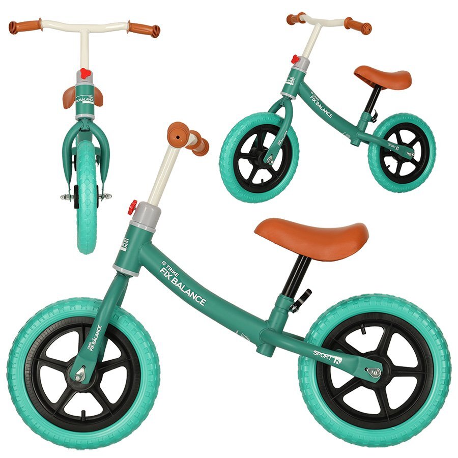 Ikonka Bicicleta de echilibru fara pedale pentru copii cu ghidonul si saua reglabile in inaltime greutate redusa 1.8 kg Trike Fix Balance Turcoaz