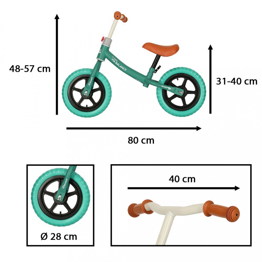 Ikonka Bicicleta de echilibru fara pedale pentru copii cu ghidonul si saua reglabile in inaltime greutate redusa 1.8 kg Trike Fix Balance Turcoaz
