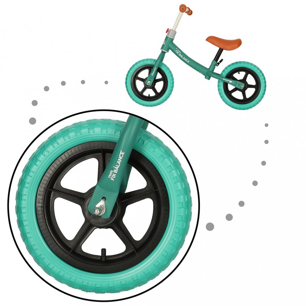 Ikonka Bicicleta de echilibru fara pedale pentru copii cu ghidonul si saua reglabile in inaltime greutate redusa 1.8 kg Trike Fix Balance Turcoaz