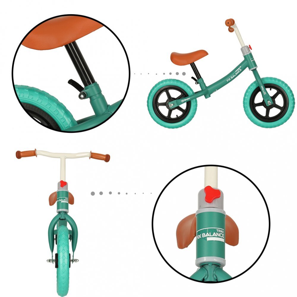 Ikonka Bicicleta de echilibru fara pedale pentru copii cu ghidonul si saua reglabile in inaltime greutate redusa 1.8 kg Trike Fix Balance Turcoaz