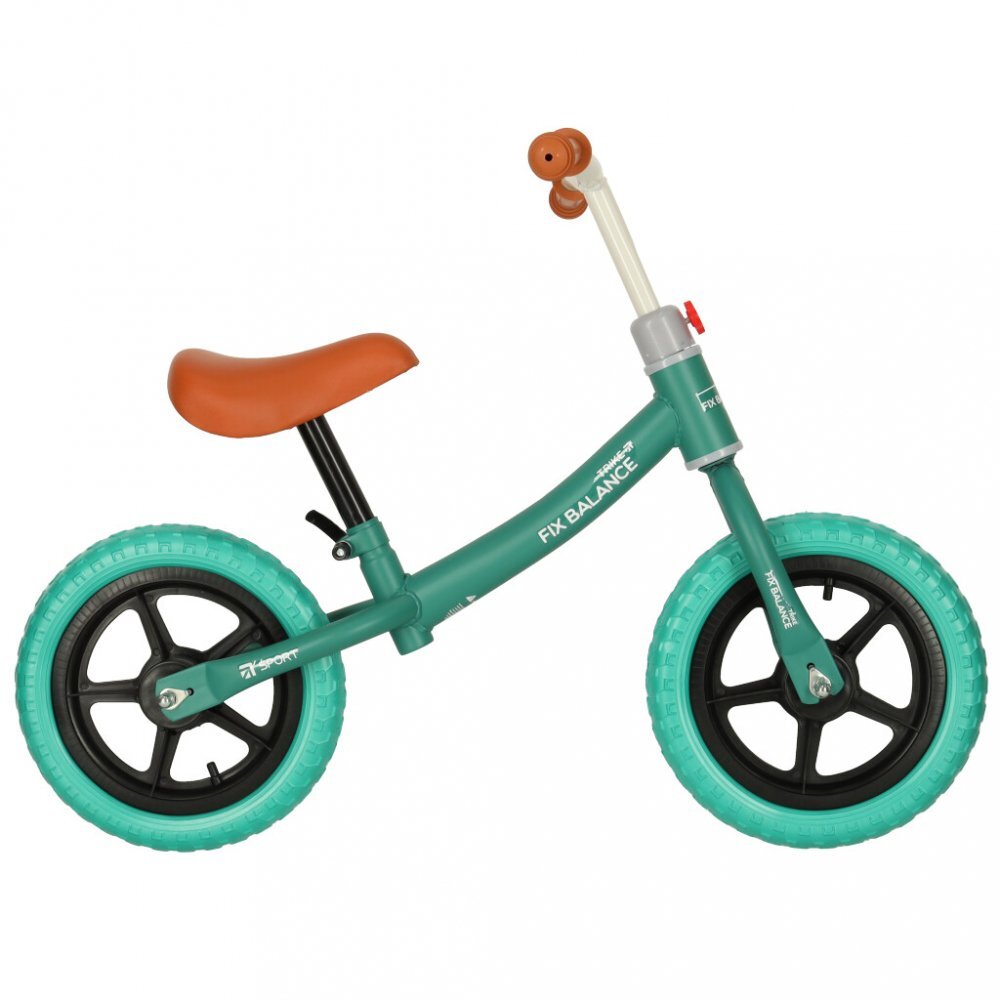 Ikonka Bicicleta de echilibru fara pedale pentru copii cu ghidonul si saua reglabile in inaltime greutate redusa 1.8 kg Trike Fix Balance Turcoaz
