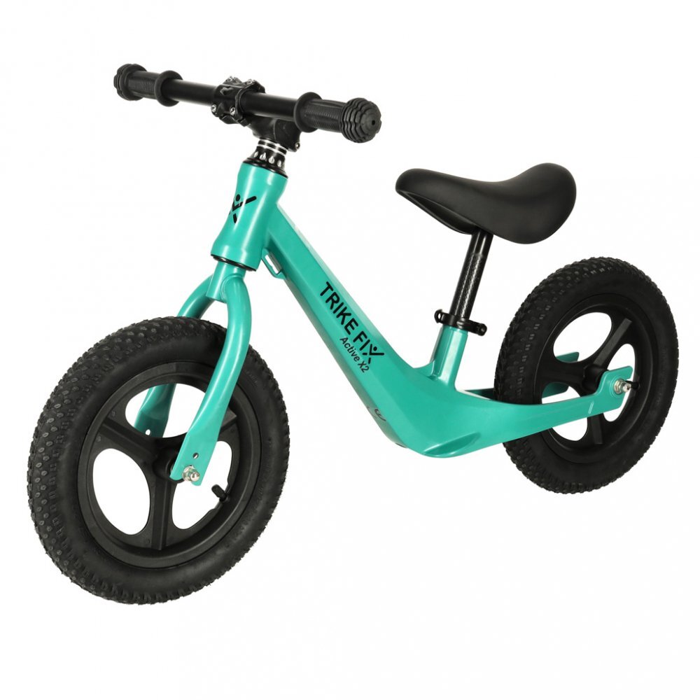 Ikonka Bicicleta de echilibru pentru copii Trike Fix Active X Green 12 inch cu cadrul jos din otel saua reglabila sarcina maxima 25 kg