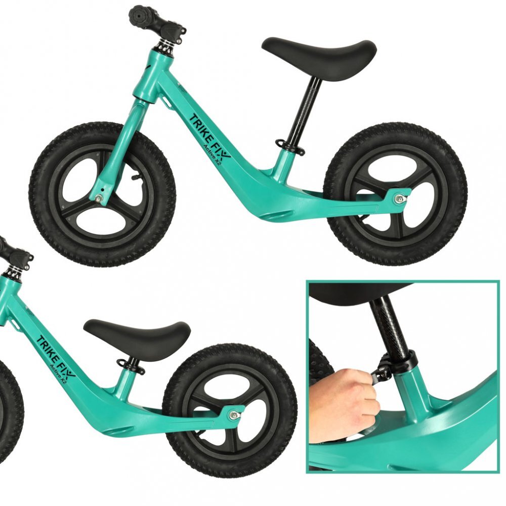 Ikonka Bicicleta de echilibru pentru copii Trike Fix Active X Green 12 inch cu cadrul jos din otel saua reglabila sarcina maxima 25 kg