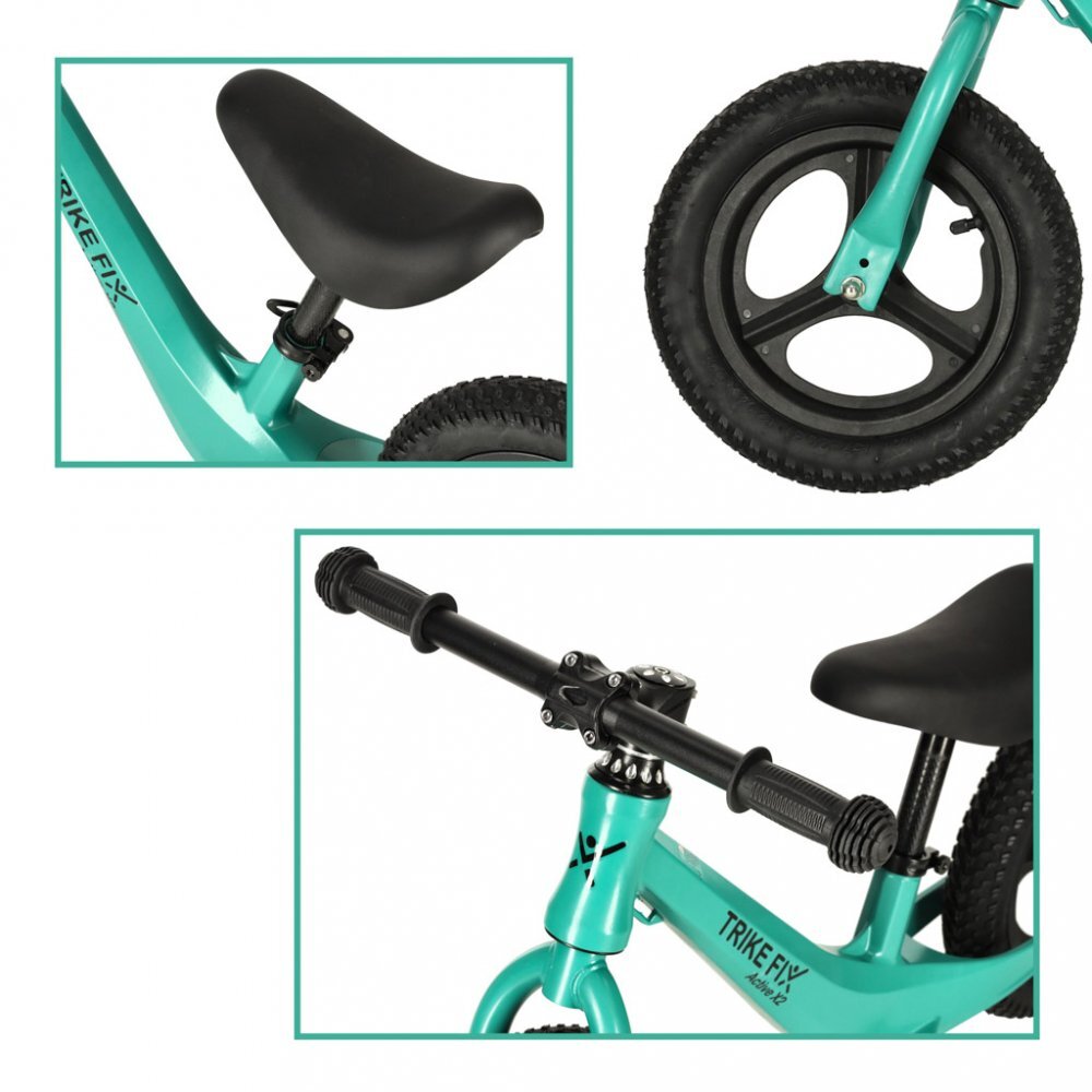 Ikonka Bicicleta de echilibru pentru copii Trike Fix Active X Green 12 inch cu cadrul jos din otel saua reglabila sarcina maxima 25 kg