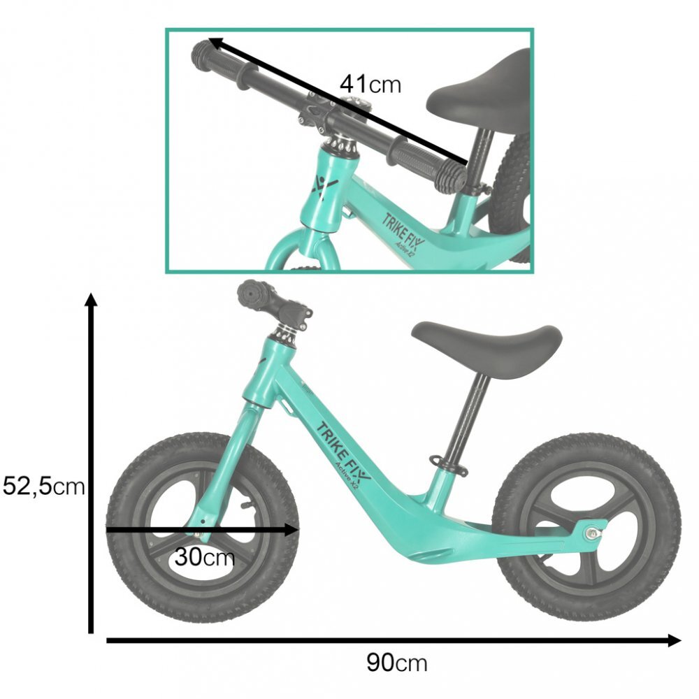 Ikonka Bicicleta de echilibru pentru copii Trike Fix Active X Green 12 inch cu cadrul jos din otel saua reglabila sarcina maxima 25 kg