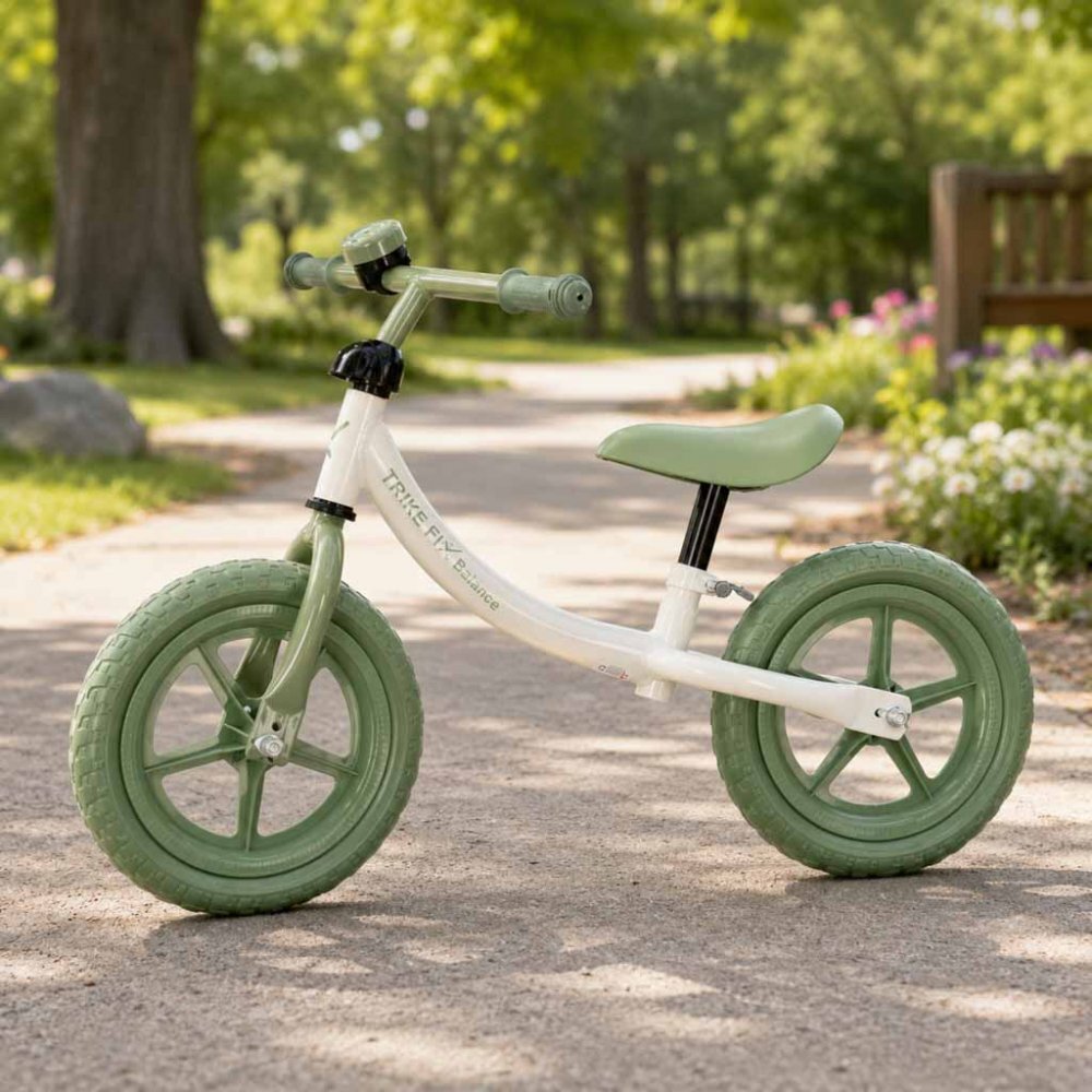 Ikonka Bicicleta fara pedale pentru copii Trike Fix Balance green cadru otel cu sonerie saua ergonomica sezutul si ghidonul reglabile roti din spuma EVA sarcina maxima 30 kg