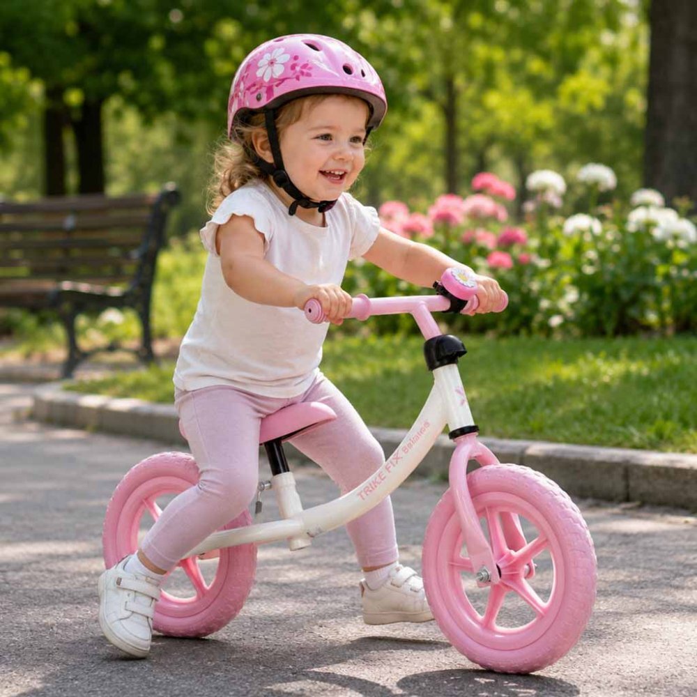 Ikonka Bicicleta fara pedale pentru copii Trike Fix Balance pink cadru otel cu sonerie saua ergonomica sezutul si ghidonul reglabile roti din spuma EVA sarcina maxima 30 kg