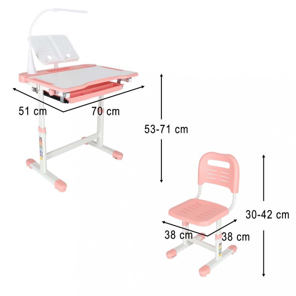 Ikonka Birou cu scaunel pentru copii pink inaltime reglabila constructie durabila lampa led detasabila cu 3 moduri de iluminare