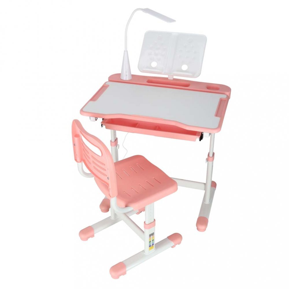 Ikonka Birou cu scaunel pentru copii pink inaltime reglabila constructie durabila lampa led detasabila cu 3 moduri de iluminare