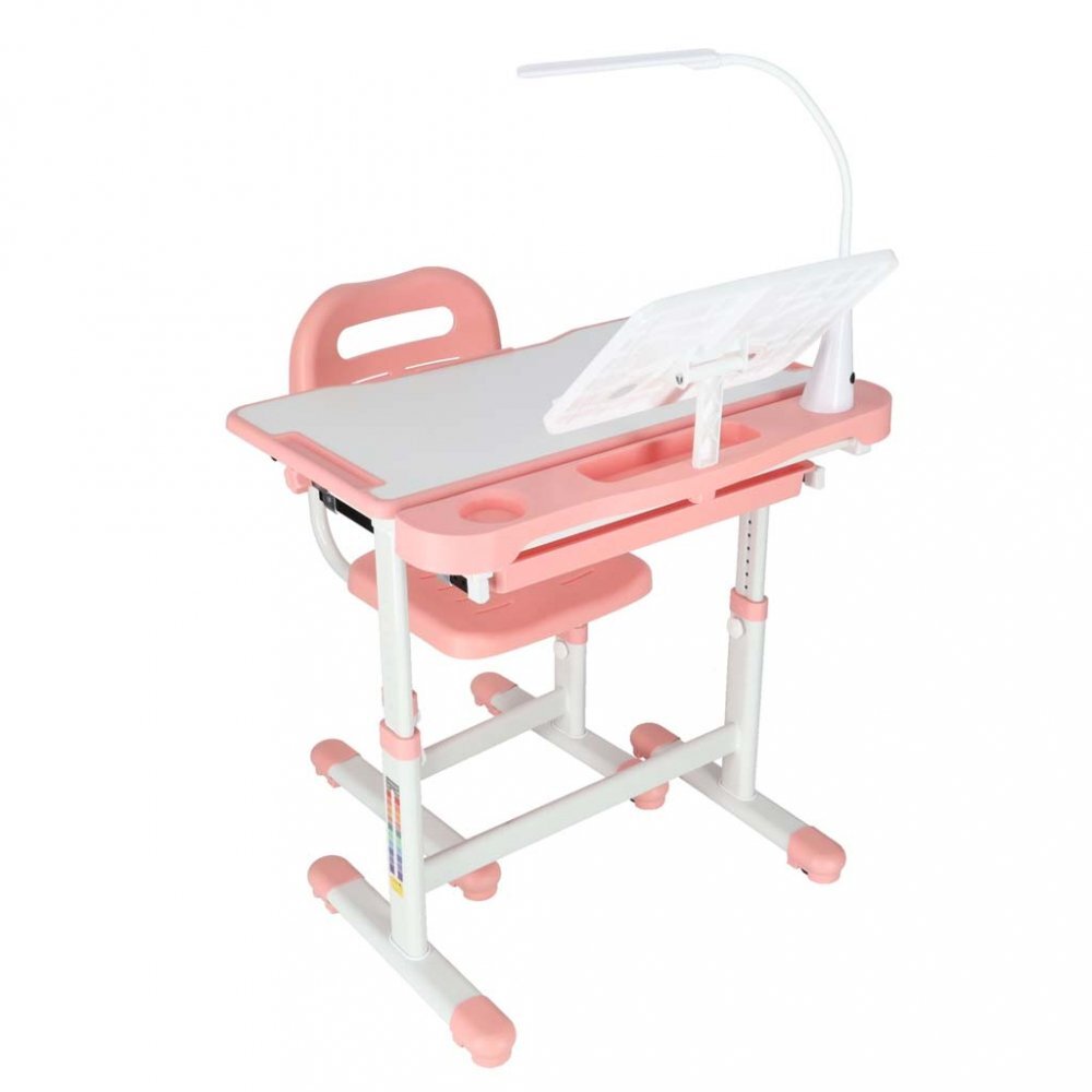 Ikonka Birou cu scaunel pentru copii pink inaltime reglabila constructie durabila lampa led detasabila cu 3 moduri de iluminare