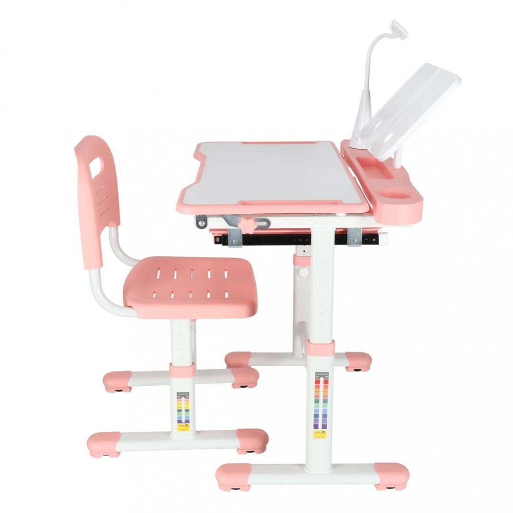Ikonka Birou cu scaunel pentru copii pink inaltime reglabila constructie durabila lampa led detasabila cu 3 moduri de iluminare