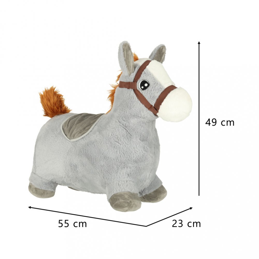 Ikonka Calut gonflabil de sarit pentru copii grey realizat din cauciuc imbracat in plus pufos dimensiune 55 x 23 x 49 cm cu pompa inclusa