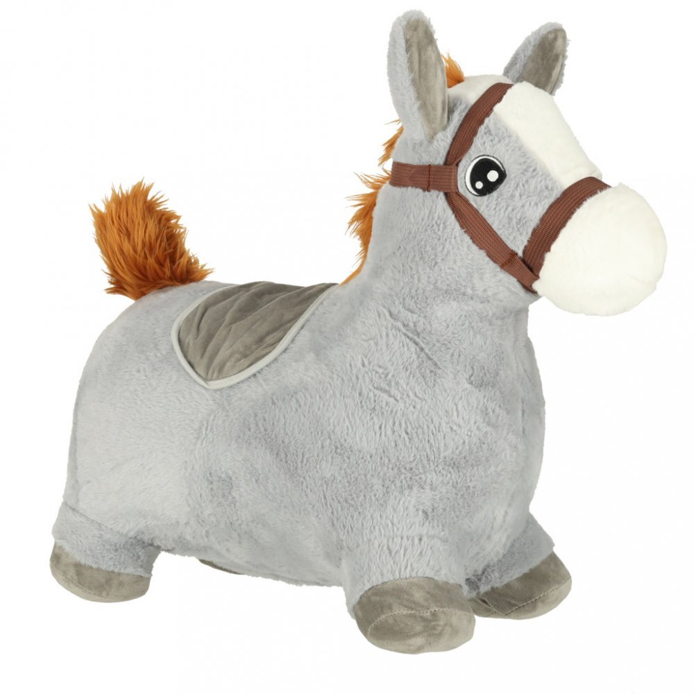 Ikonka Calut gonflabil de sarit pentru copii grey realizat din cauciuc imbracat in plus pufos dimensiune 55 x 23 x 49 cm cu pompa inclusa