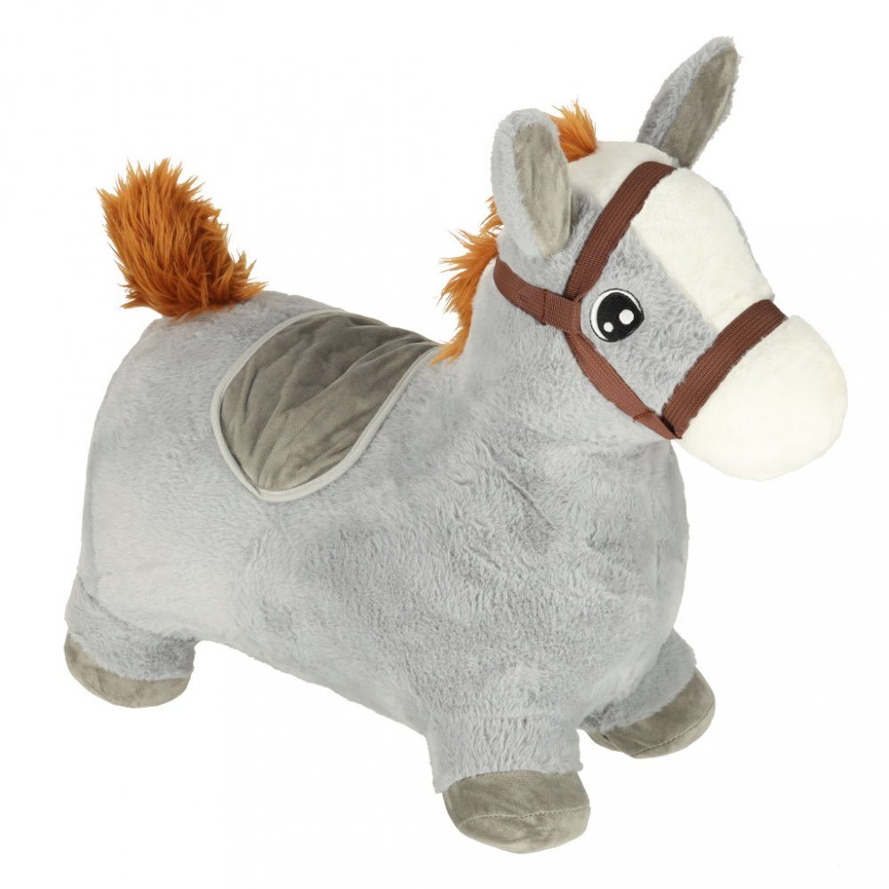 Ikonka Calut gonflabil de sarit pentru copii grey realizat din cauciuc imbracat in plus pufos dimensiune 55 x 23 x 49 cm cu pompa inclusa