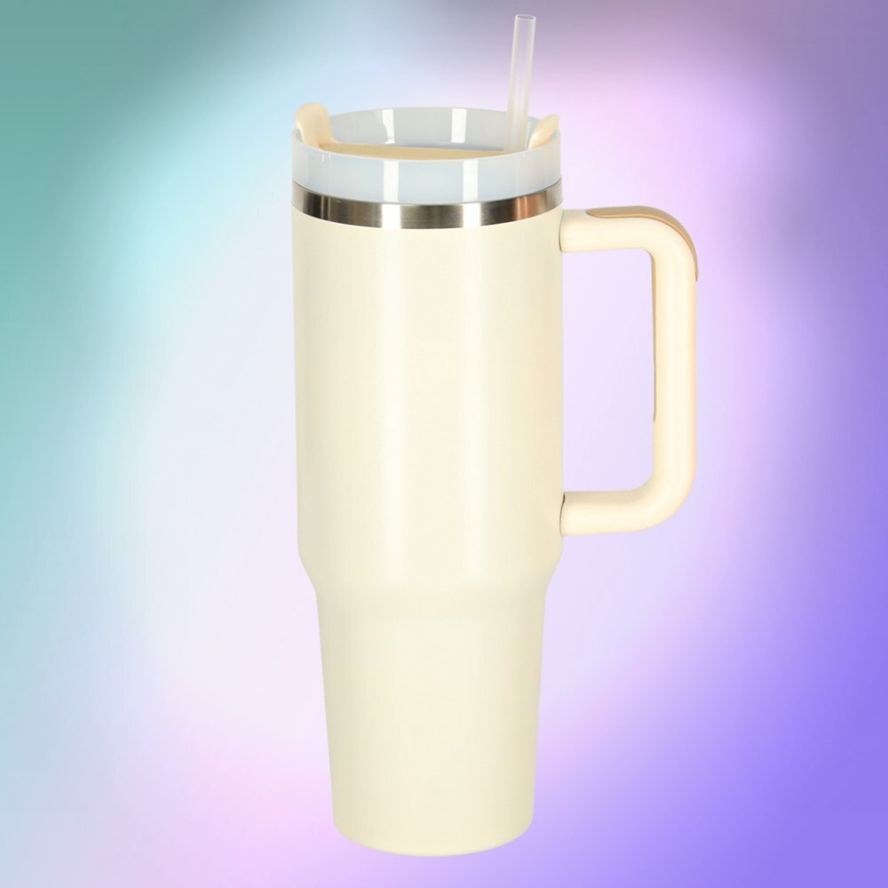 Ikonka Cana termica portabila design modern cu maner din otel inoxidabil cu pereti dublii pai inclus capacitate 1200 ml culoare Cream