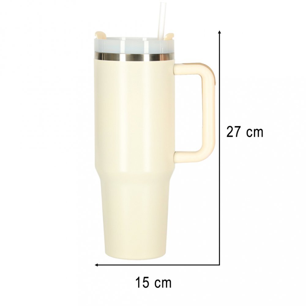 Ikonka Cana termica portabila design modern cu maner din otel inoxidabil cu pereti dublii pai inclus capacitate 1200 ml culoare Cream