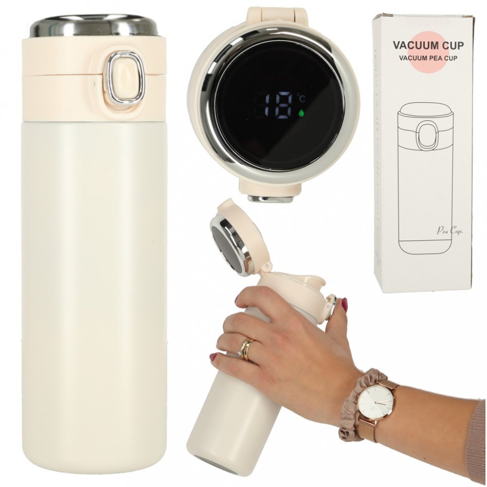 Ikonka Cana termos smart LED cu gura de scurgere 420 ml Bej