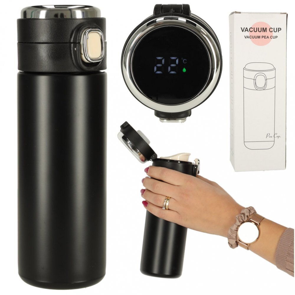 Ikonka Cana termos smart LED cu gura de scurgere 420 ml Black