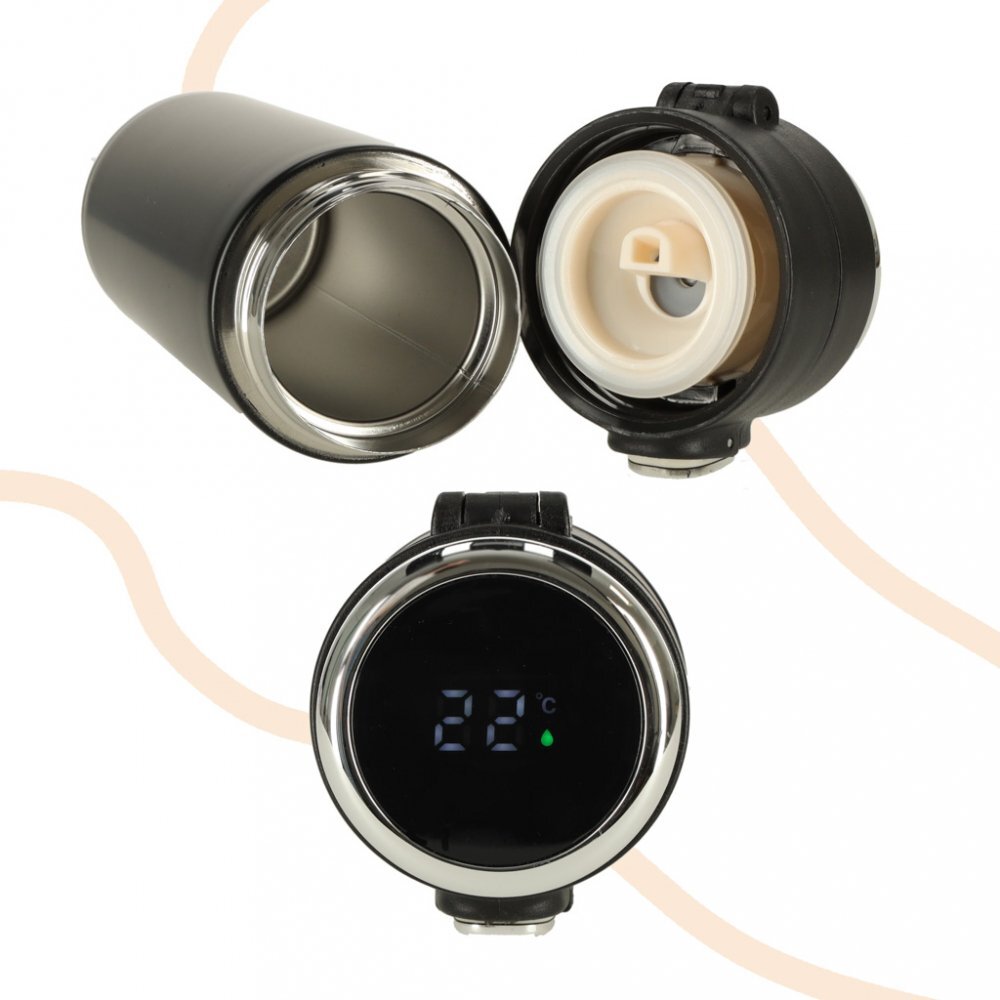Ikonka Cana termos smart LED cu gura de scurgere 420 ml Black