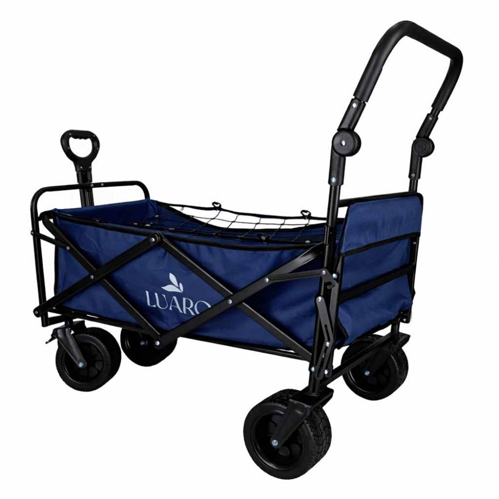 Ikonka Carucior pliabil de transport universal Bleumarin XL cu copertina roti PVC pana la 120 kg maner reglabil cadru otel tubular