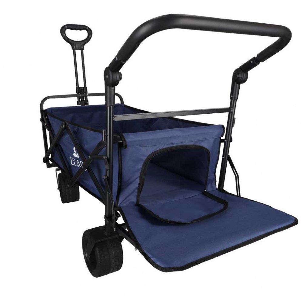 Ikonka Carucior pliabil de transport universal Bleumarin XL cu copertina roti PVC pana la 120 kg maner reglabil cadru otel tubular