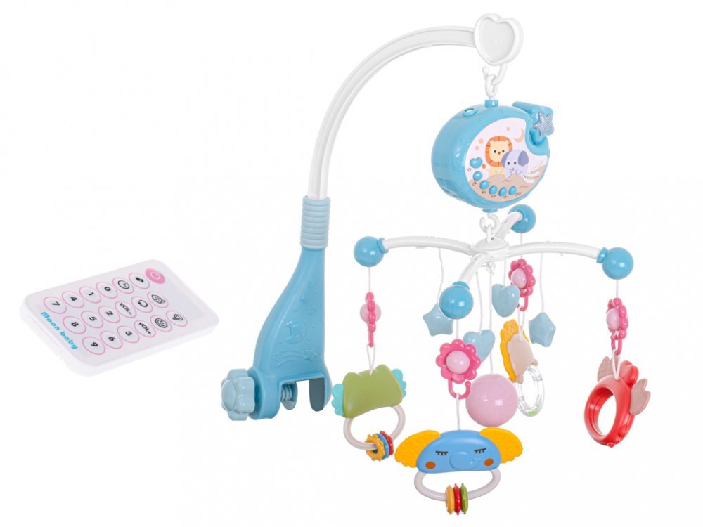 Ikonka Carusel muzical pentru patut copii cu proiector telecomanda rotire 360 grade 40 de melodii distincte blue