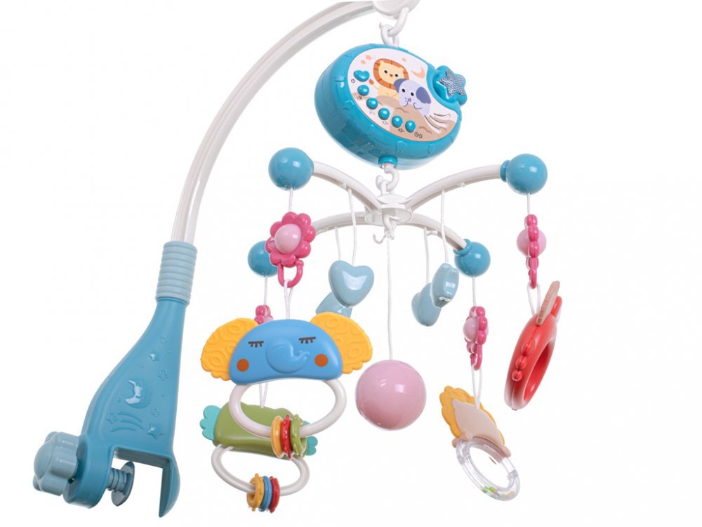 Ikonka Carusel muzical pentru patut copii cu proiector telecomanda rotire 360 grade 40 de melodii distincte blue