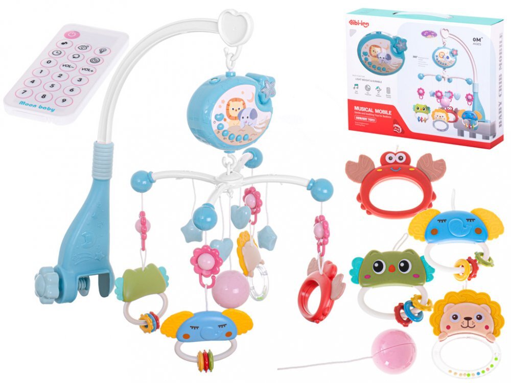 Ikonka Carusel muzical pentru patut copii cu proiector telecomanda rotire 360 grade 40 de melodii distincte blue