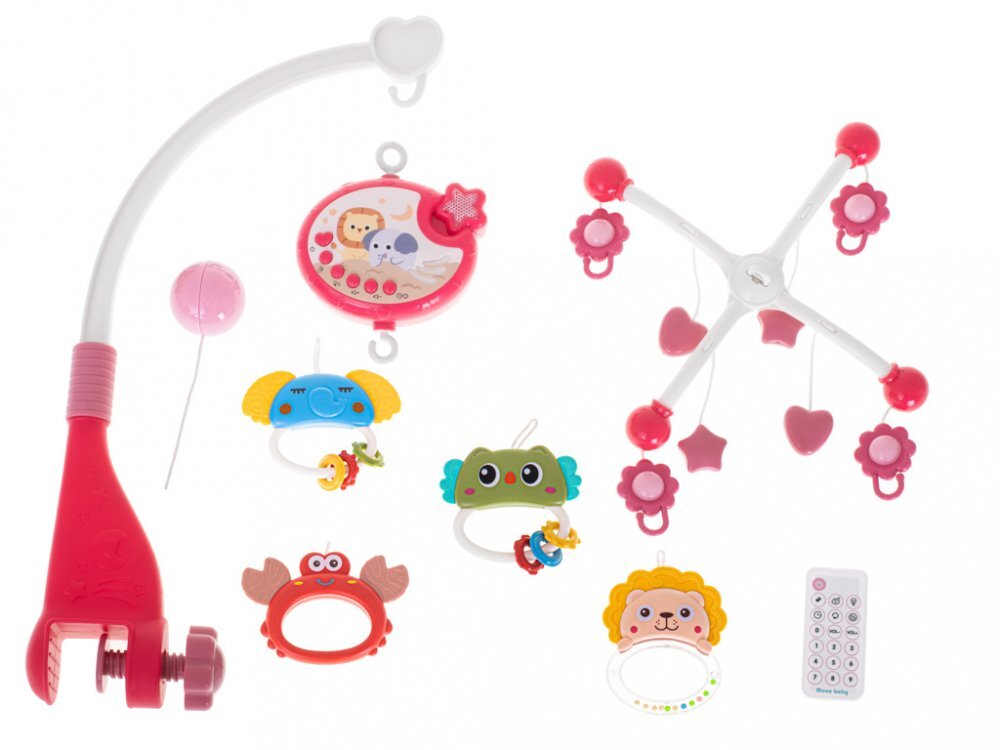 Ikonka Carusel muzical pentru patut copii cu proiector telecomanda rotire 360 grade 40 de melodii distincte Pink