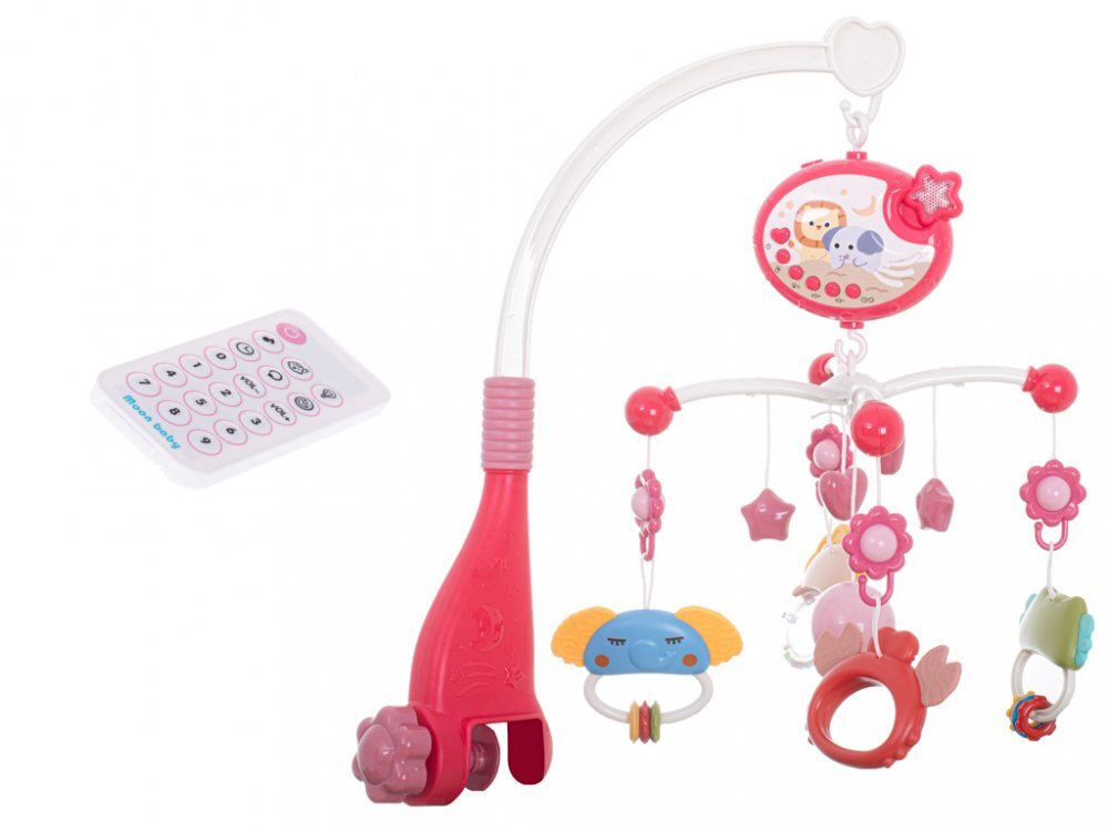 Ikonka Carusel muzical pentru patut copii cu proiector telecomanda rotire 360 grade 40 de melodii distincte Pink