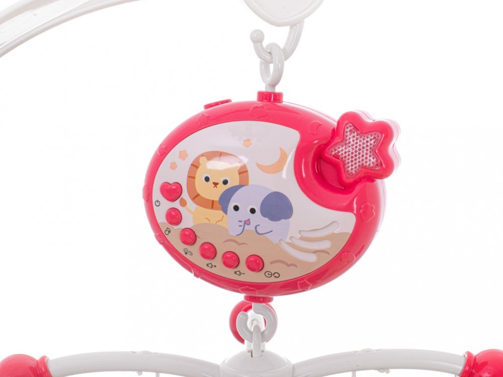 Ikonka Carusel muzical pentru patut copii cu proiector telecomanda rotire 360 grade 40 de melodii distincte Pink