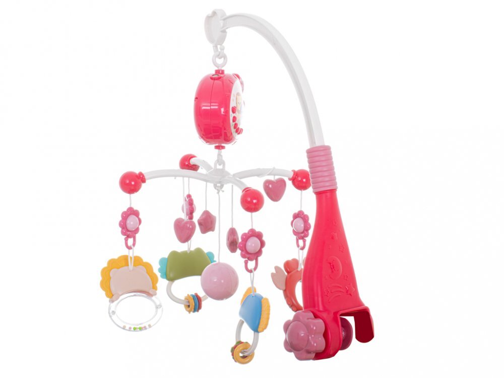 Ikonka Carusel muzical pentru patut copii cu proiector telecomanda rotire 360 grade 40 de melodii distincte Pink
