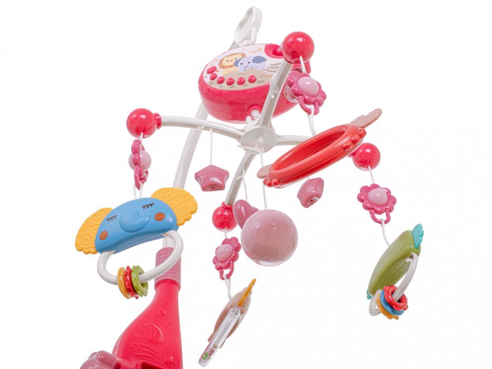 Ikonka Carusel muzical pentru patut copii cu proiector telecomanda rotire 360 grade 40 de melodii distincte Pink