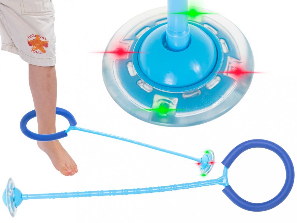Ikonka Coarda moderna de sarit pe picior pentru copii Hula Hoop cu iluminare led blue