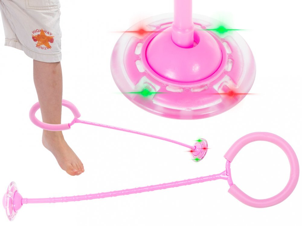Ikonka Coarda moderna de sarit pe picior pentru copii Hula Hoop cu iluminare led pink
