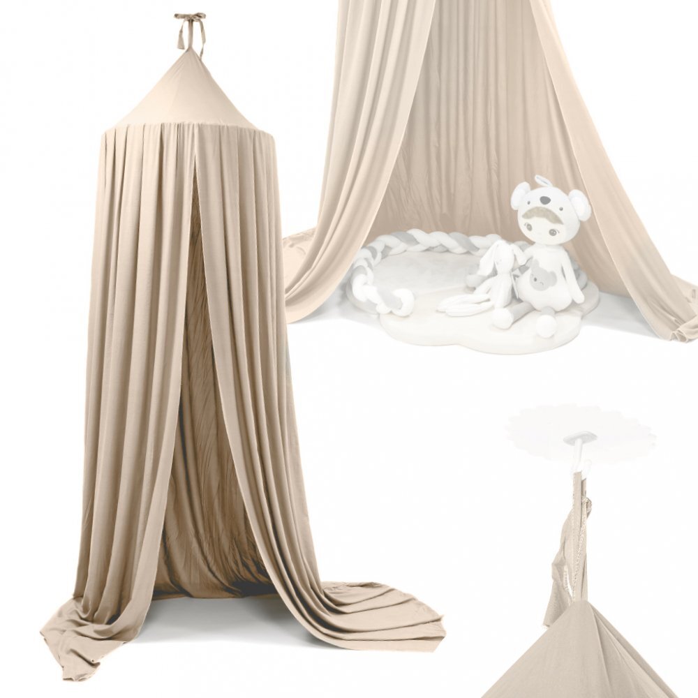 Ikonka Cort baldachin pentru copii suspendat multifunctional pentru patut copii loc de joaca lungime 290 cm diametru cadru 70 cm Beige