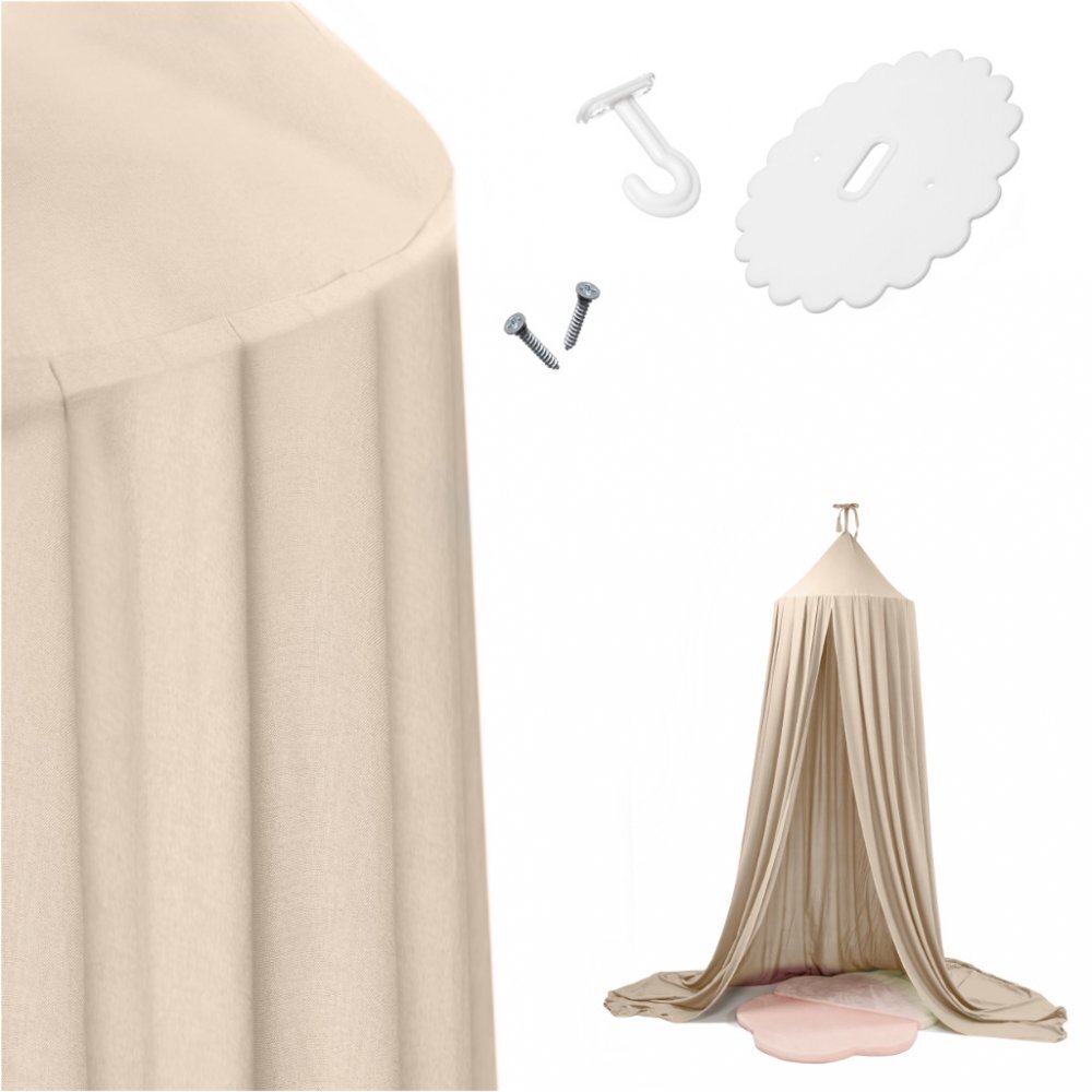 Ikonka Cort baldachin pentru copii suspendat multifunctional pentru patut copii loc de joaca lungime 290 cm diametru cadru 70 cm Beige